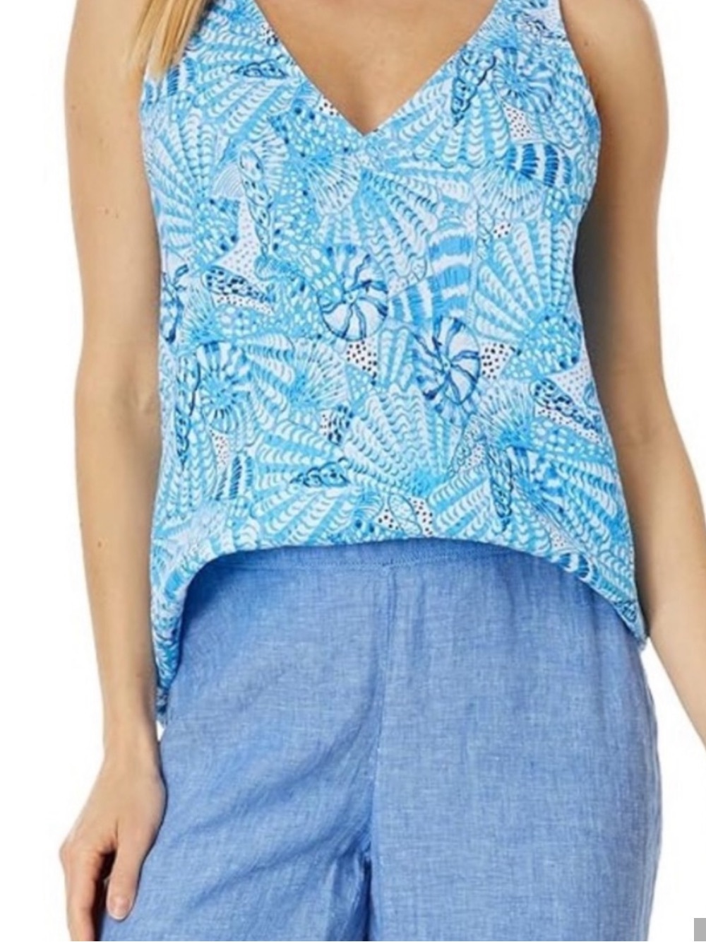 💕NWOT Lilly Pulitzer Linen Aqua Blue Florin V-Neck Top - Picture 5 of 7